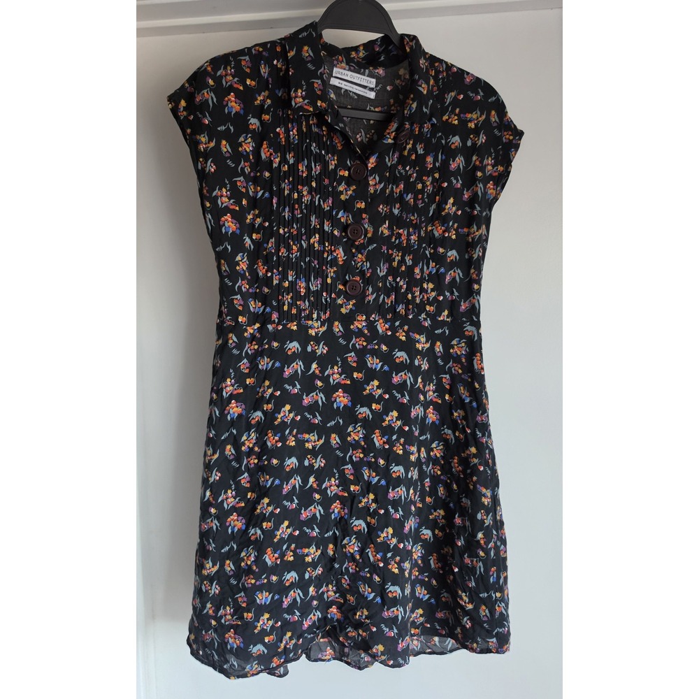 Urban Outfitters Floral Mini Dress M Black Boho Collared Short Sleeve Sundress